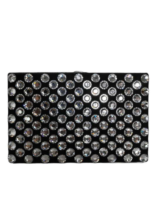 Dolce & Gabbana Goat Leather Aluminium Compact Evening Box Clutch Convertible Handbag - Black Silver