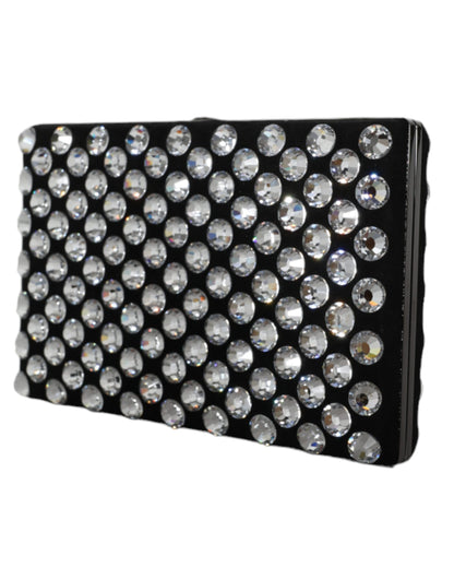 Dolce & Gabbana Goat Leather Aluminium Compact Evening Box Clutch Convertible Handbag - Black Silver