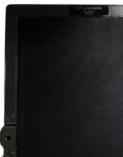 Dolce & Gabbana Goat Leather Aluminium Compact Evening Box Clutch Convertible Handbag - Black Silver
