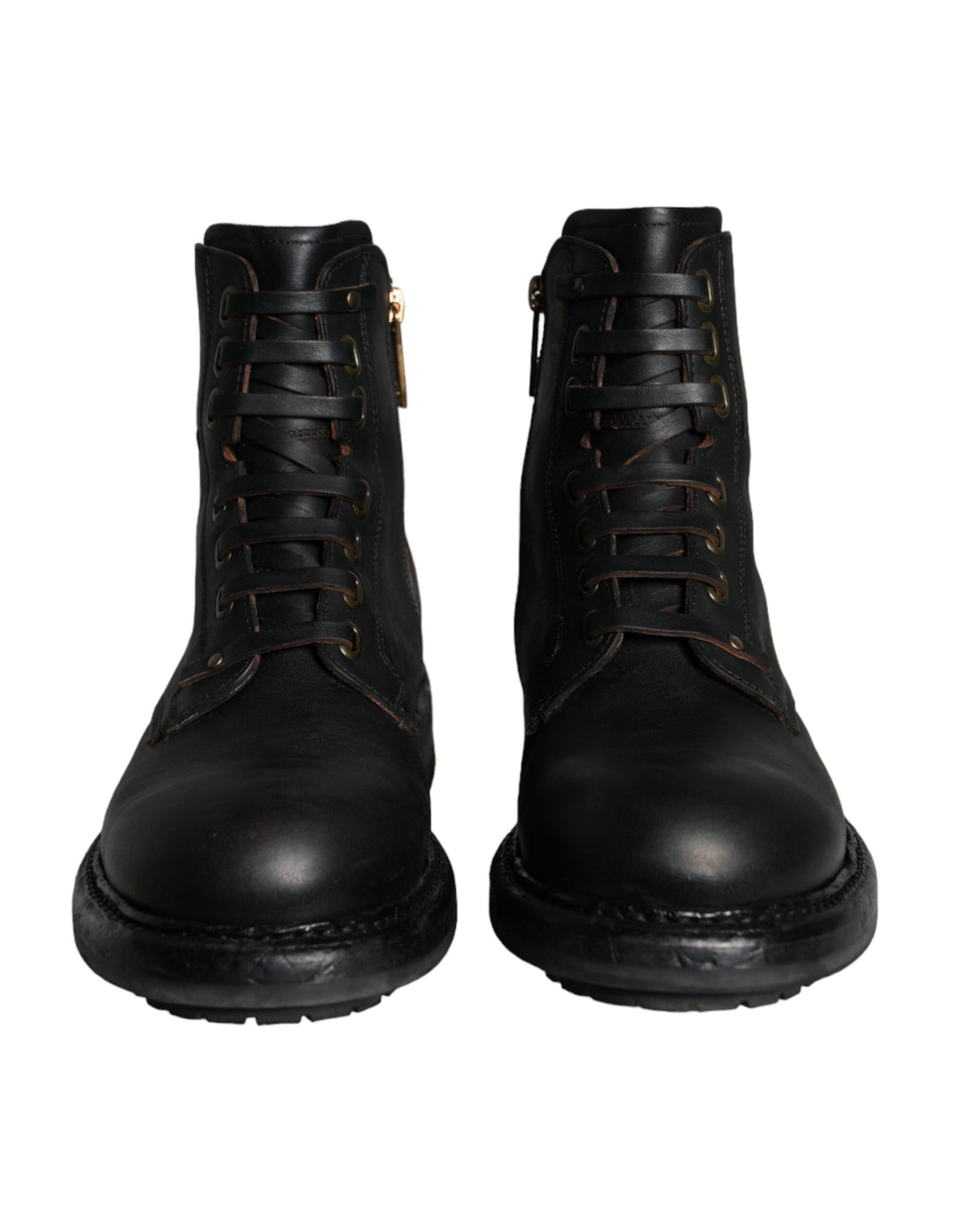 Dolce & Gabbana Men's Calf Leather & Rubber Lace-Up Mid-Calf Boots - Black