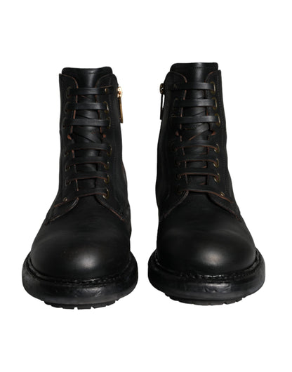 Dolce & Gabbana Men's Calf Leather & Rubber Lace-Up Mid-Calf Boots - Black