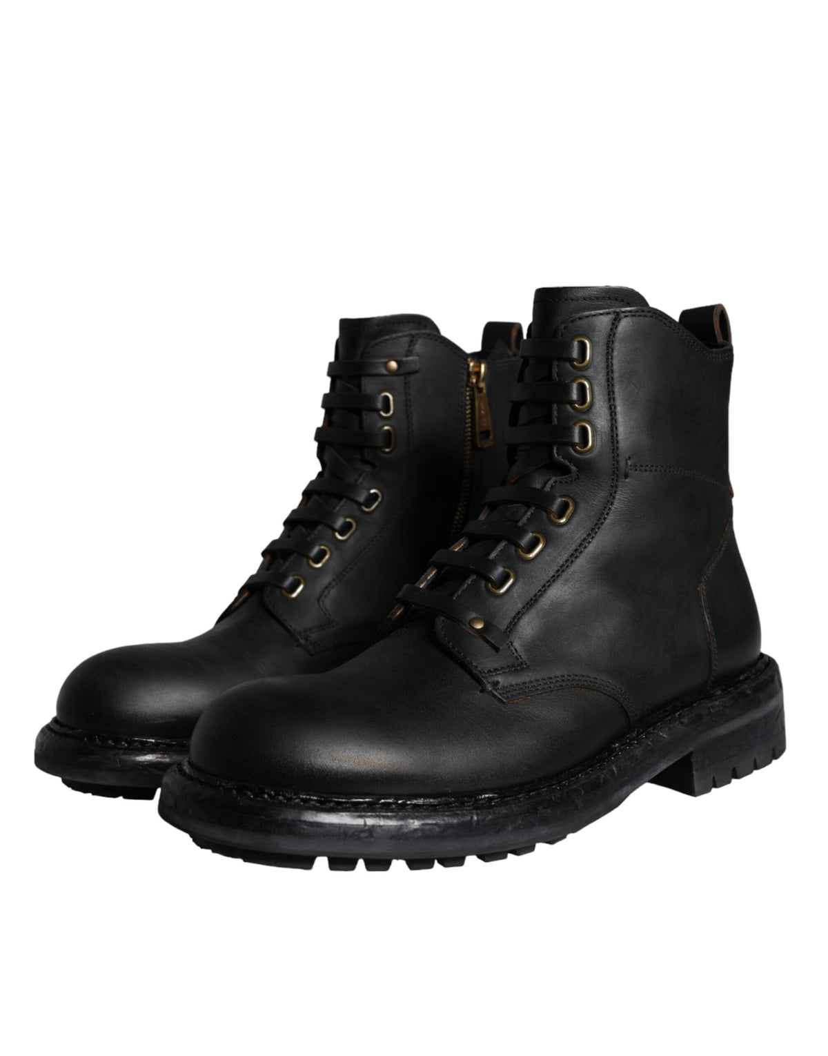 Dolce & Gabbana Men's Calf Leather & Rubber Lace-Up Mid-Calf Boots - Black