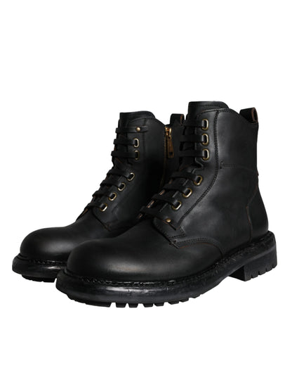 Dolce & Gabbana Men's Calf Leather & Rubber Lace-Up Mid-Calf Boots - Black