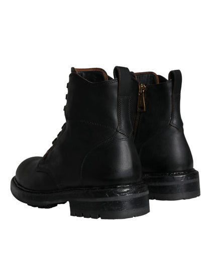 Dolce & Gabbana Men's Calf Leather & Rubber Lace-Up Mid-Calf Boots - Black