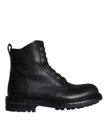 Dolce & Gabbana Men's Calf Leather & Rubber Lace-Up Mid-Calf Boots - Black