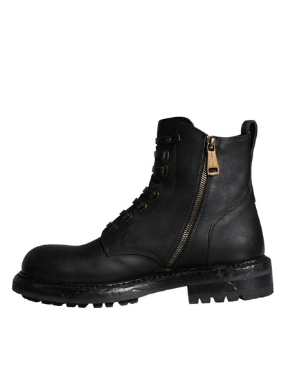 Dolce & Gabbana Men's Calf Leather & Rubber Lace-Up Mid-Calf Boots - Black