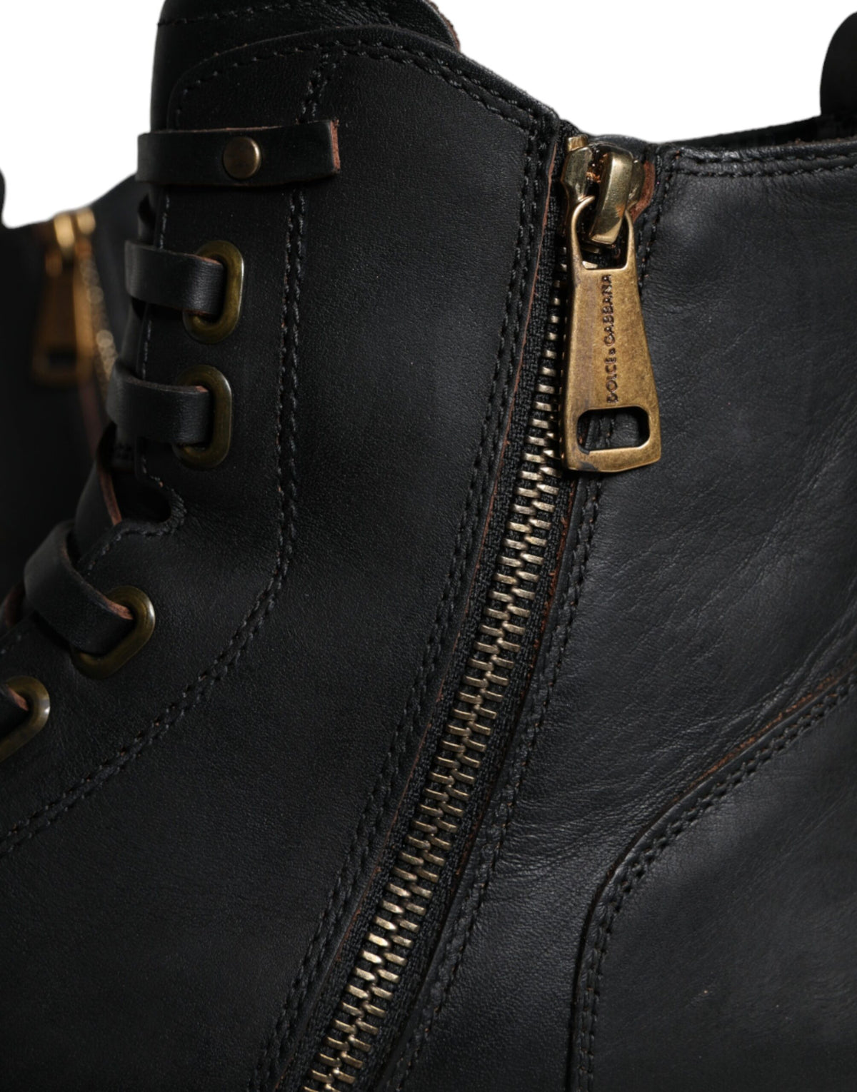 Dolce & Gabbana Men's Calf Leather & Rubber Lace-Up Mid-Calf Boots - Black