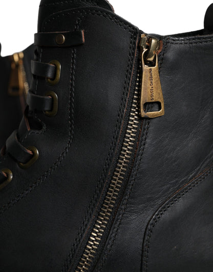 Dolce & Gabbana Men's Calf Leather & Rubber Lace-Up Mid-Calf Boots - Black