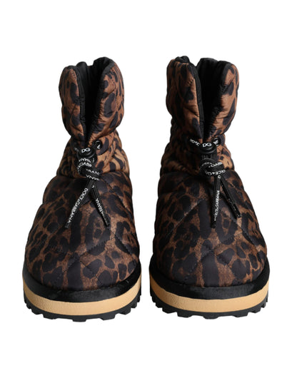 Dolce & Gabbana Men's Nylon & Rubber Ankle Boots - Brown Leopard Print Patterned