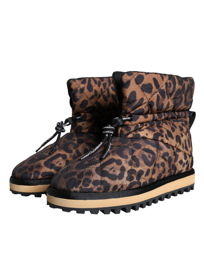 Dolce & Gabbana Men's Nylon & Rubber Ankle Boots - Brown Leopard Print Patterned
