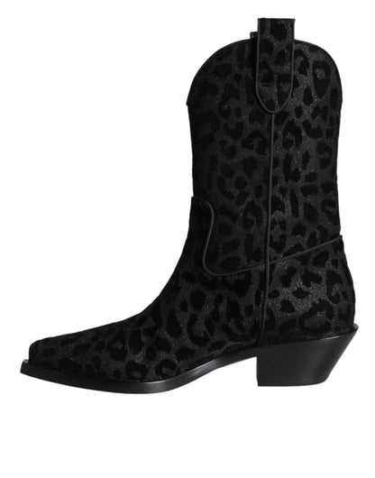 Black Gray Leopard Cowboy Boots Shoes
