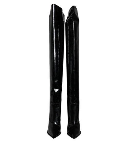 Dolce & Gabbana Women's Patent Calf Leather Cotton & Polyurethane High Knee-High Boots - Black