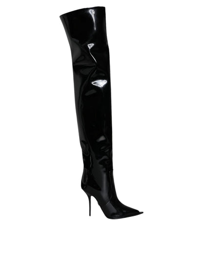 Dolce & Gabbana Women's Patent Calf Leather Cotton & Polyurethane High Knee-High Boots - Black