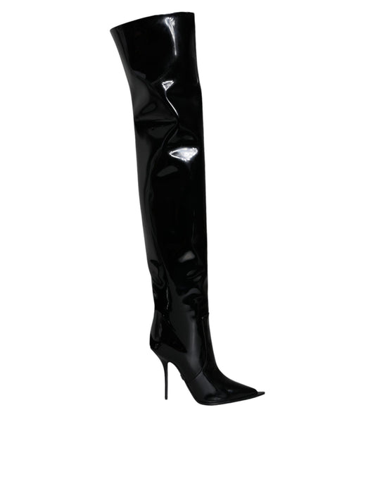 Dolce & Gabbana Women's Patent Calf Leather Cotton & Polyurethane High Knee-High Boots - Black