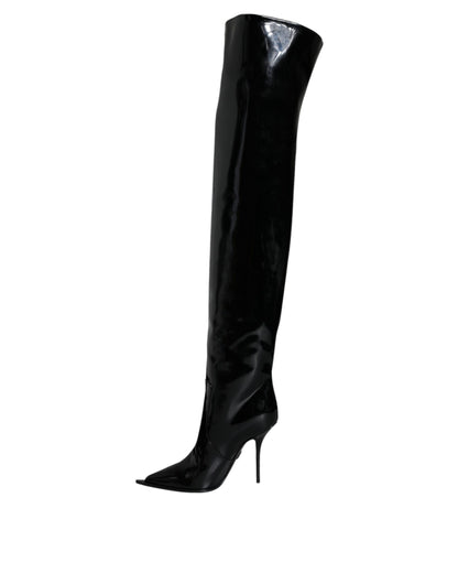 Dolce & Gabbana Women's Patent Calf Leather Cotton & Polyurethane High Knee-High Boots - Black