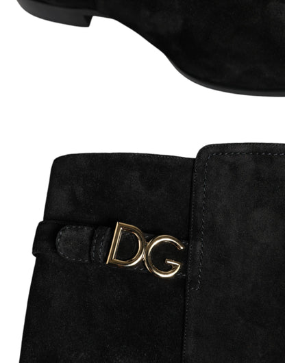 Black Suede Leather Knee High Boots Shoes