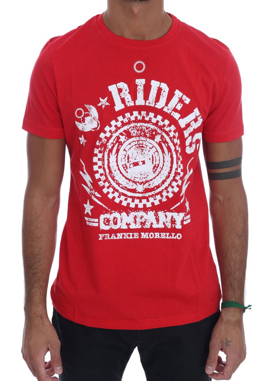 Frankie Morello Men's Red Cotton RIDERS Crewneck T-Shirt