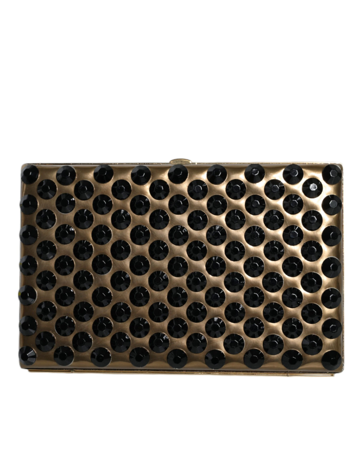 Dolce & Gabbana Leather Brass Evening Box Clutch Convertible Handbag - Black Gold