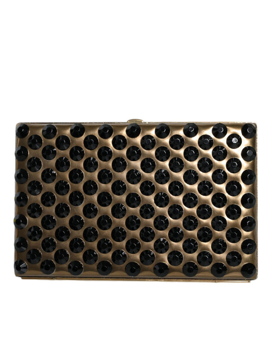 Dolce & Gabbana Leather Brass Evening Box Clutch Convertible Handbag - Black Gold