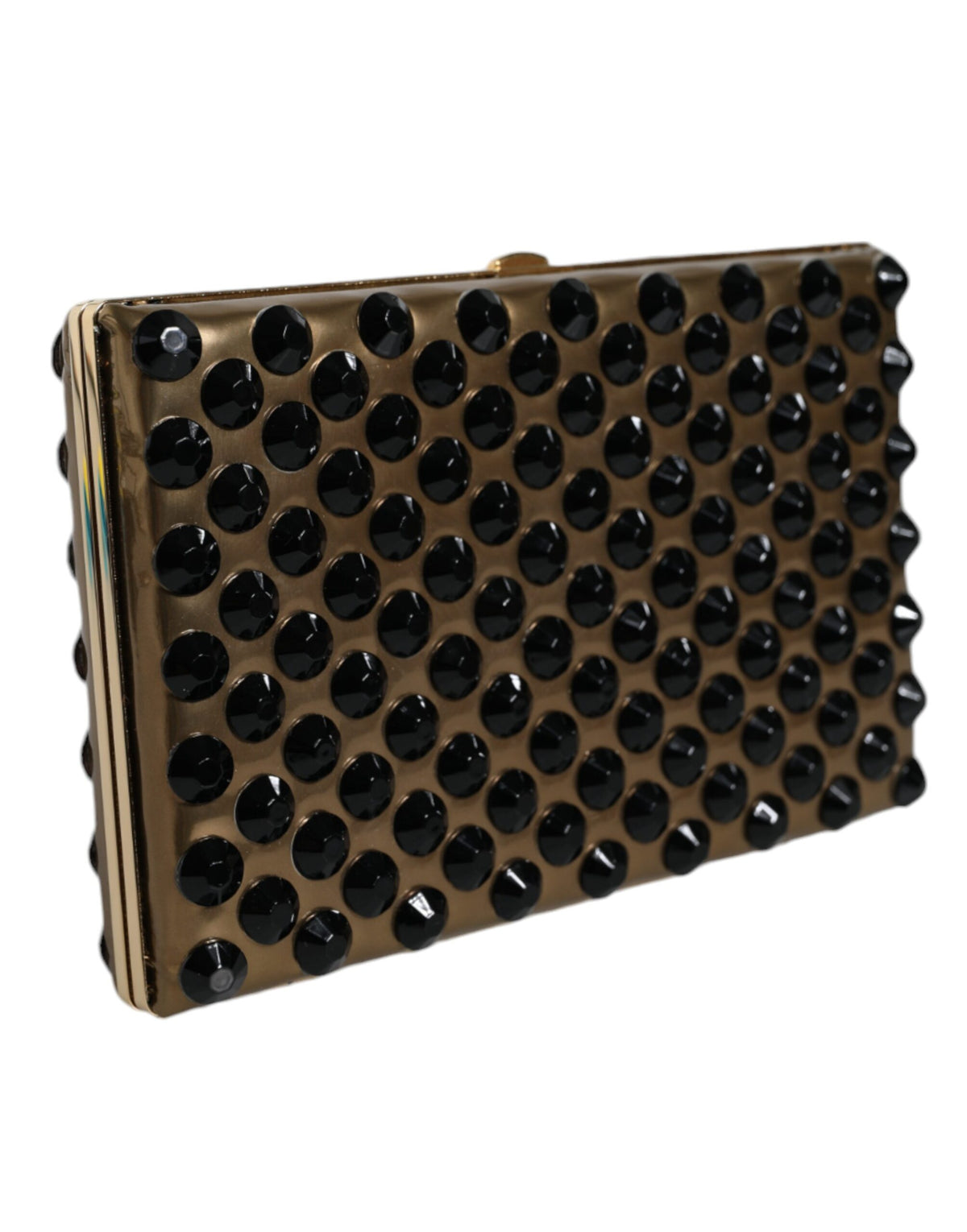 Dolce & Gabbana Leather Brass Evening Box Clutch Convertible Handbag - Black Gold