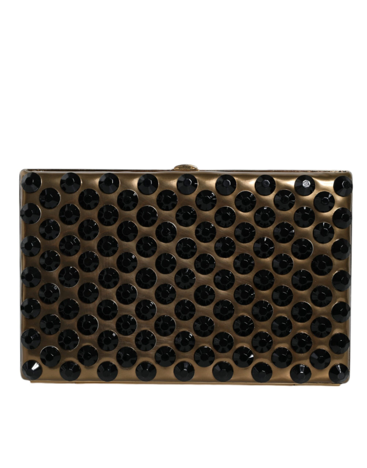 Dolce & Gabbana Leather Brass Evening Box Clutch Convertible Handbag - Black Gold