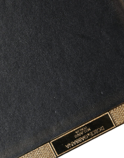 Dolce & Gabbana Leather Brass Evening Box Clutch Convertible Handbag - Black Gold