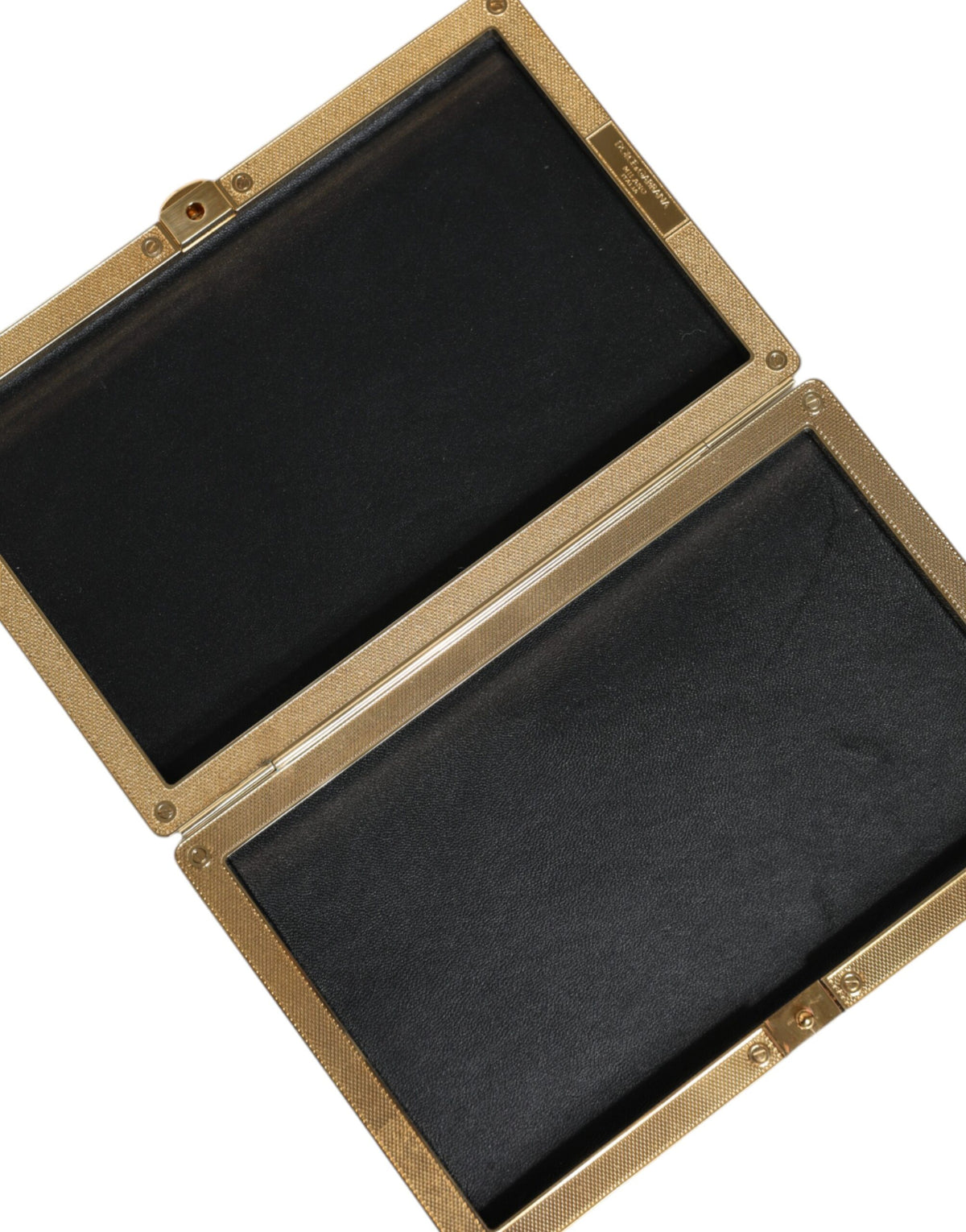 Dolce & Gabbana Leather Brass Evening Box Clutch Convertible Handbag - Black Gold
