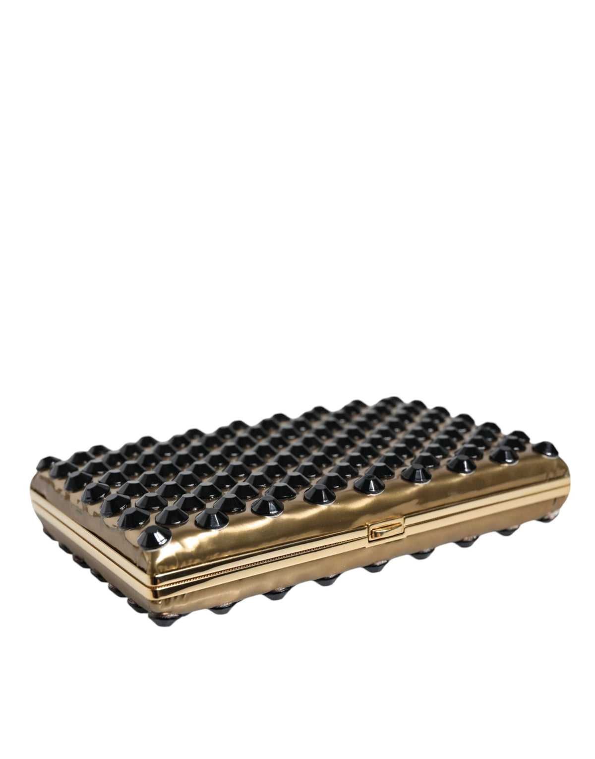 Dolce & Gabbana Leather Brass Evening Box Clutch Convertible Handbag - Black Gold