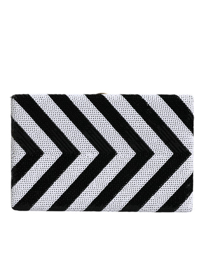 Dolce & Gabbana Goat Leather Aluminium Compact Evening Box Clutch Convertible Handbag - Black Gold White