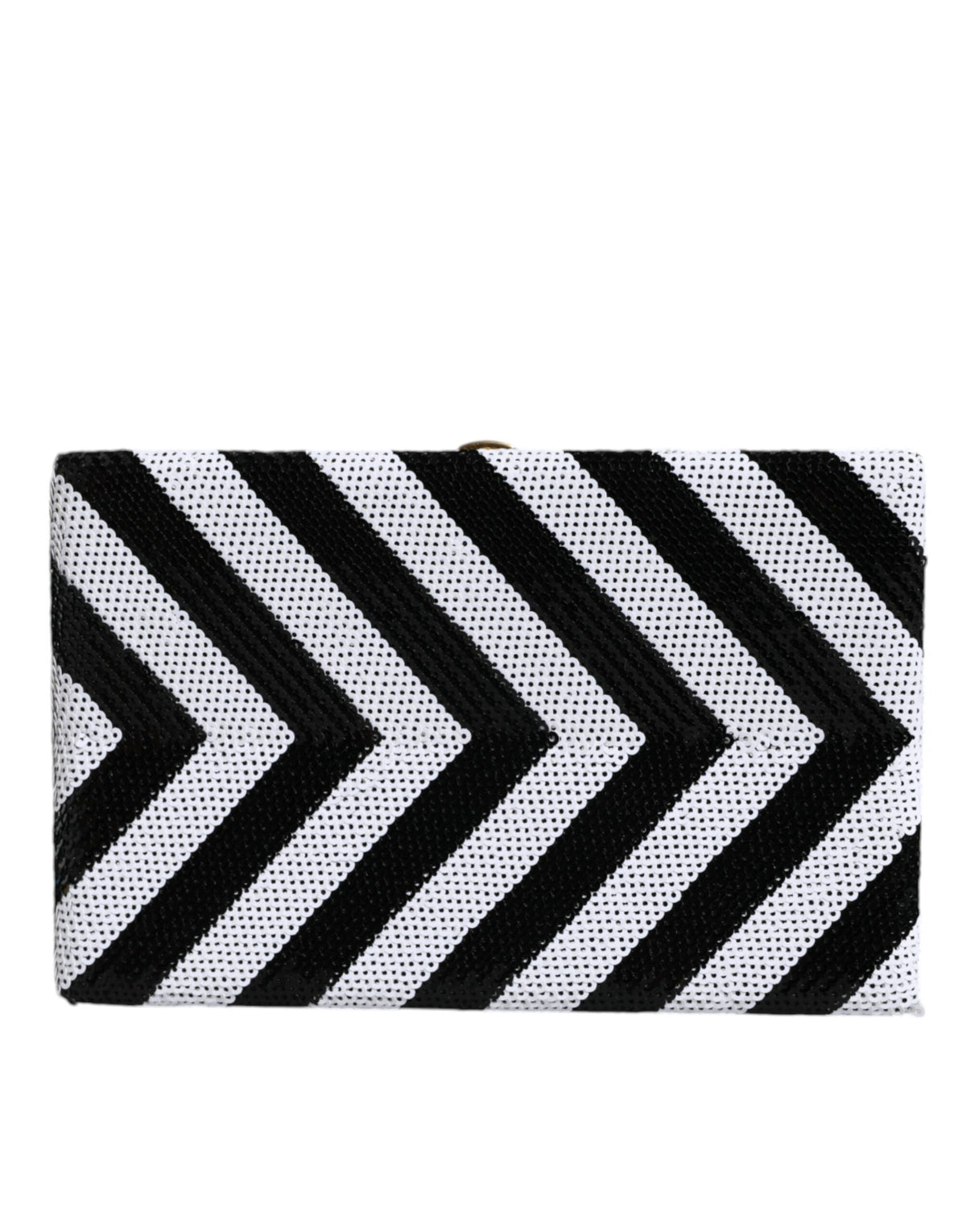 Dolce & Gabbana Goat Leather Aluminium Compact Evening Box Clutch Convertible Handbag - Black Gold White