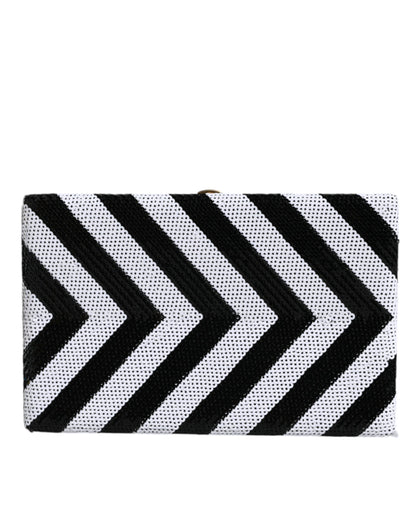 Dolce & Gabbana Goat Leather Aluminium Compact Evening Box Clutch Convertible Handbag - Black Gold White