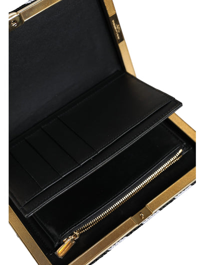 Dolce & Gabbana Goat Leather Aluminium Compact Evening Box Clutch Convertible Handbag - Black Gold White