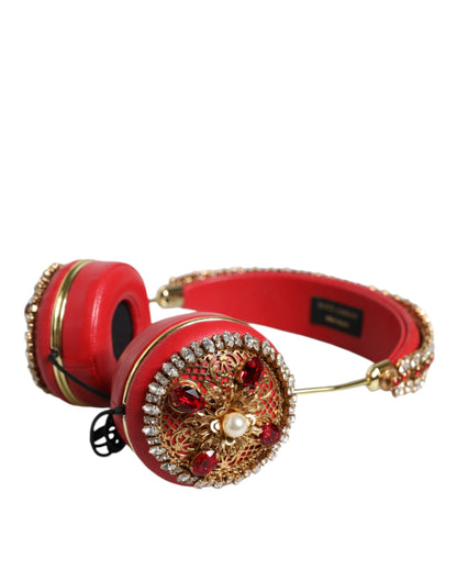 Dolce & Gabbana Nappa Leather & Crystal Headphones - Gold Red Floral