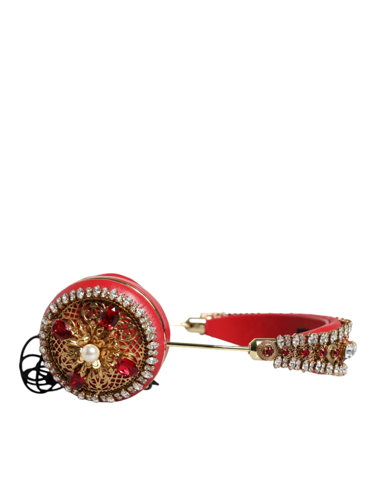 Dolce & Gabbana Nappa Leather & Crystal Headphones - Gold Red Floral