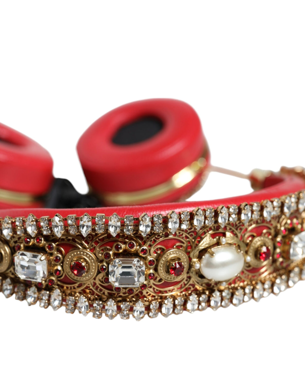 Dolce & Gabbana Nappa Leather & Crystal Headphones - Gold Red Floral