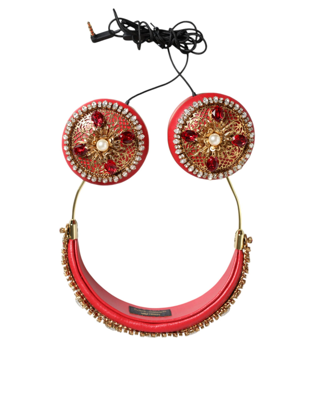Dolce & Gabbana Nappa Leather & Crystal Headphones - Gold Red Floral
