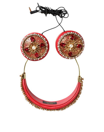 Dolce & Gabbana Nappa Leather & Crystal Headphones - Gold Red Floral