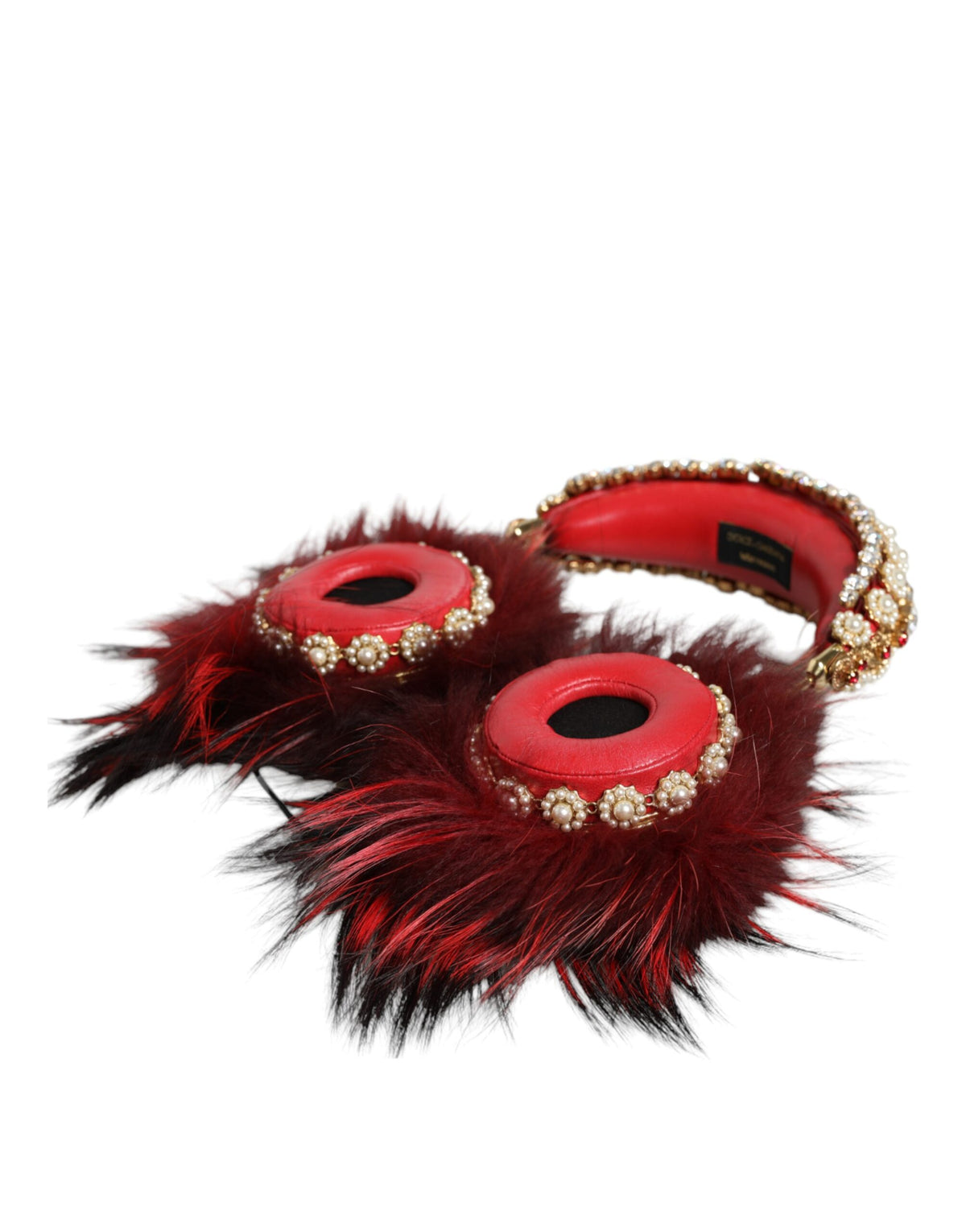 Dolce & Gabbana Brass Crystal & Fur Headphones - Gold Red