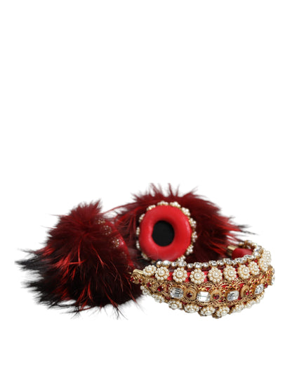Dolce & Gabbana Brass Crystal & Fur Headphones - Gold Red