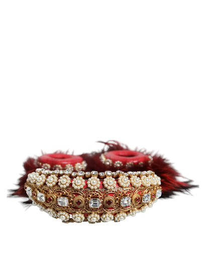 Dolce & Gabbana Brass Crystal & Fur Headphones - Gold Red