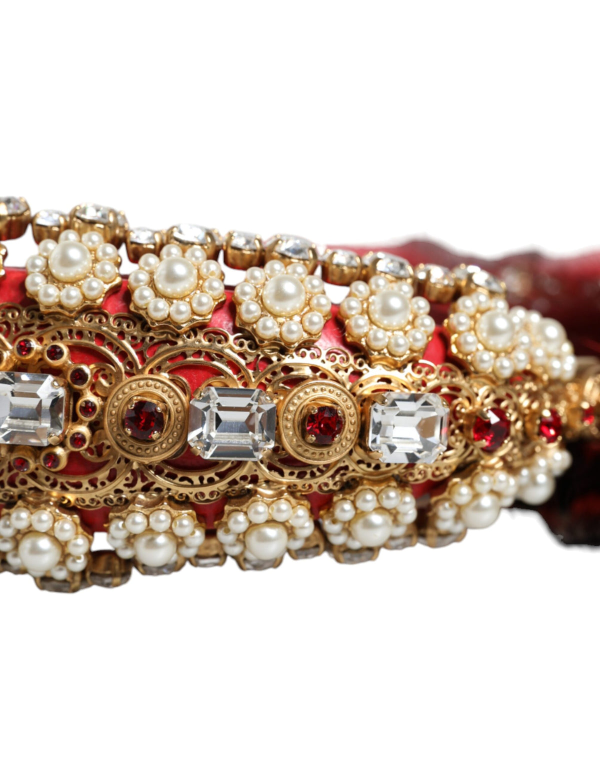 Dolce & Gabbana Brass Crystal & Fur Headphones - Gold Red