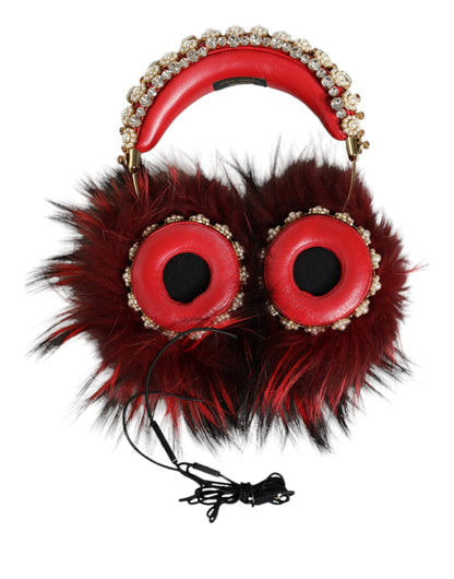 Dolce & Gabbana Brass Crystal & Fur Headphones - Gold Red