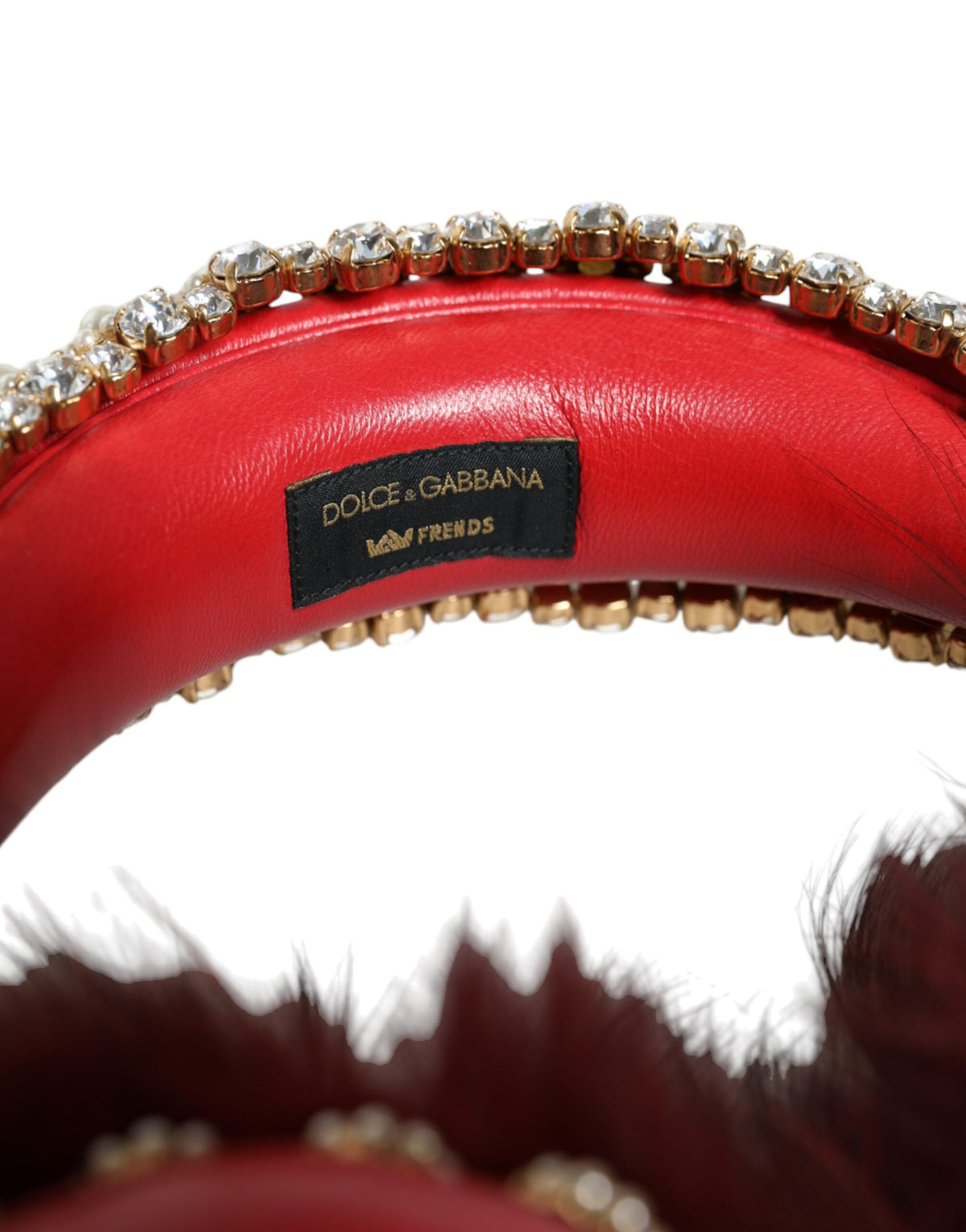Dolce & Gabbana Brass Crystal & Fur Headphones - Gold Red