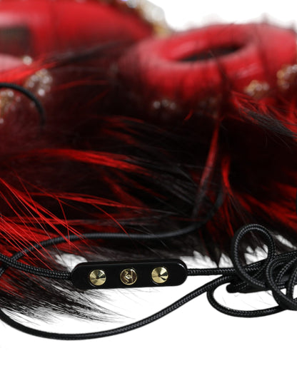Dolce & Gabbana Brass Crystal & Fur Headphones - Gold Red
