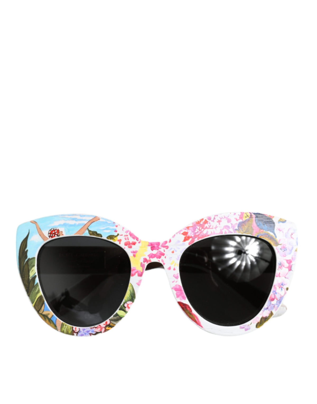 Multicolor Wood Crystal Brass Frame Floral Hand Paint Sunglasses by Dolce & Gabbana