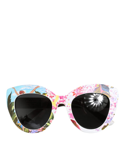 Multicolor Wood Crystal Brass Frame Floral Hand Paint Sunglasses by Dolce & Gabbana