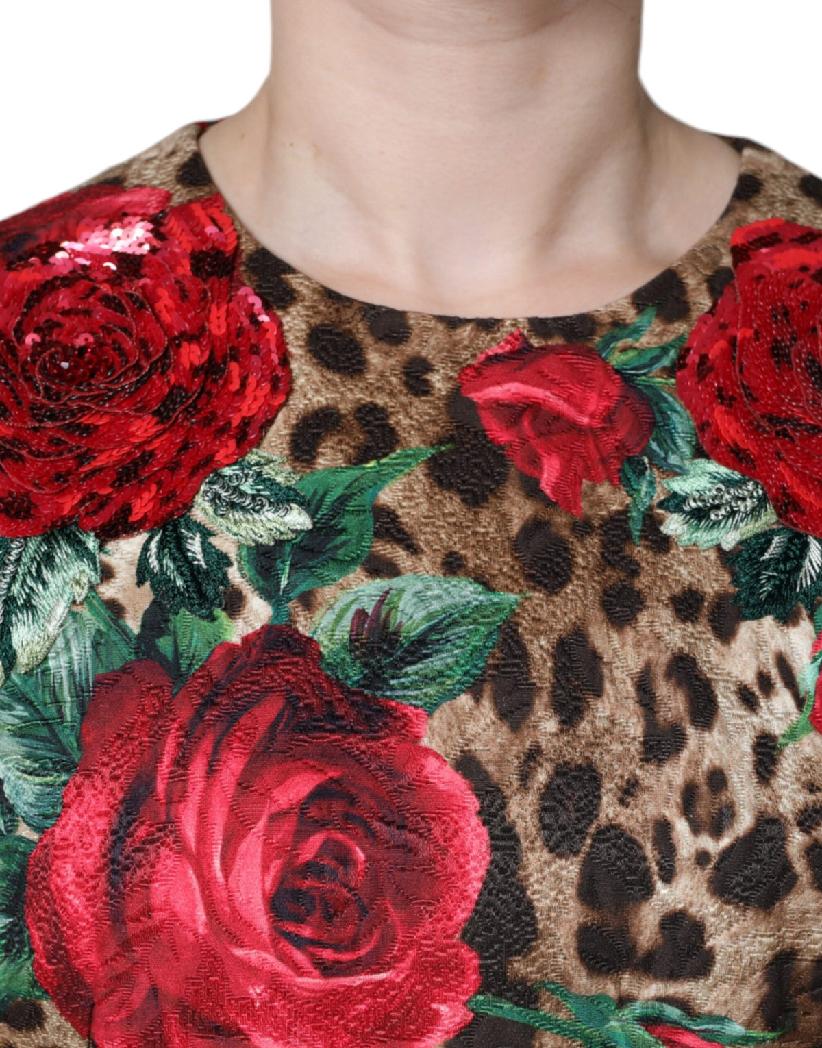 Dolce & Gabbana Women's A Line Short-Sleeve Silk Viscose Cotton & Polyester Short Dress - Brown Red Leopard Print Floral Print