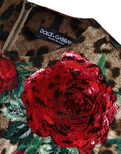 Dolce & Gabbana Women's A Line Short-Sleeve Silk Viscose Cotton & Polyester Short Dress - Brown Red Leopard Print Floral Print