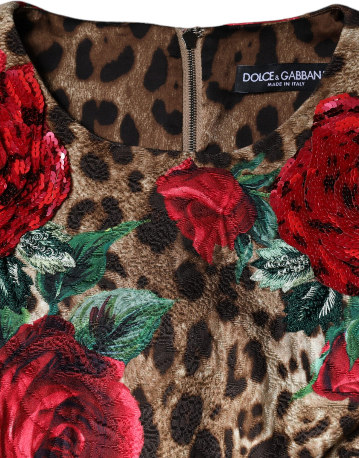 Dolce & Gabbana Women's A Line Short-Sleeve Silk Viscose Cotton & Polyester Short Dress - Brown Red Leopard Print Floral Print