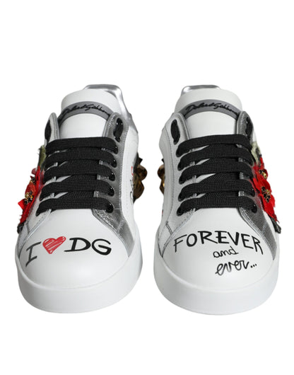 Dolce & Gabbana Women's Low Top Leather & Rubber Sneakers - White Floral